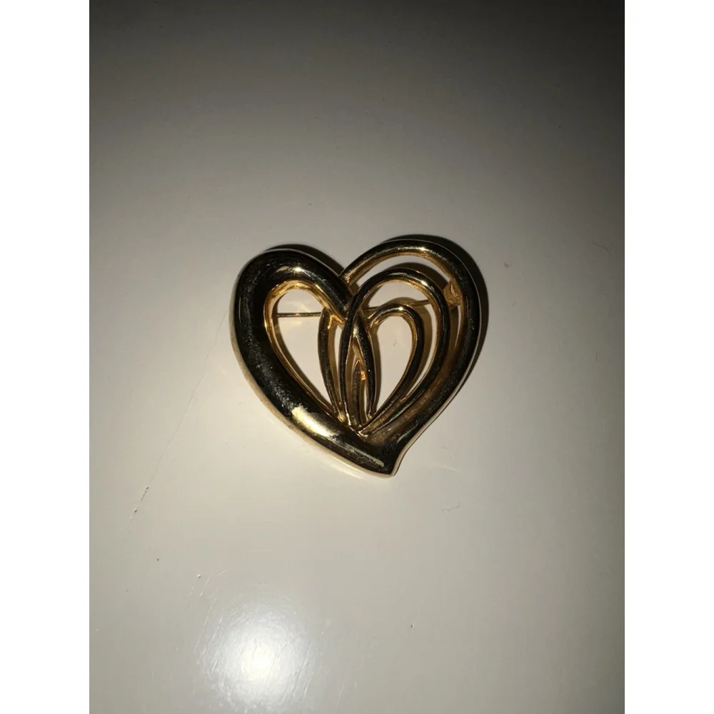 Allison Reed Signed Vintage Gold Tone Heart Brooch 2.25” Valentines Day Jewelry